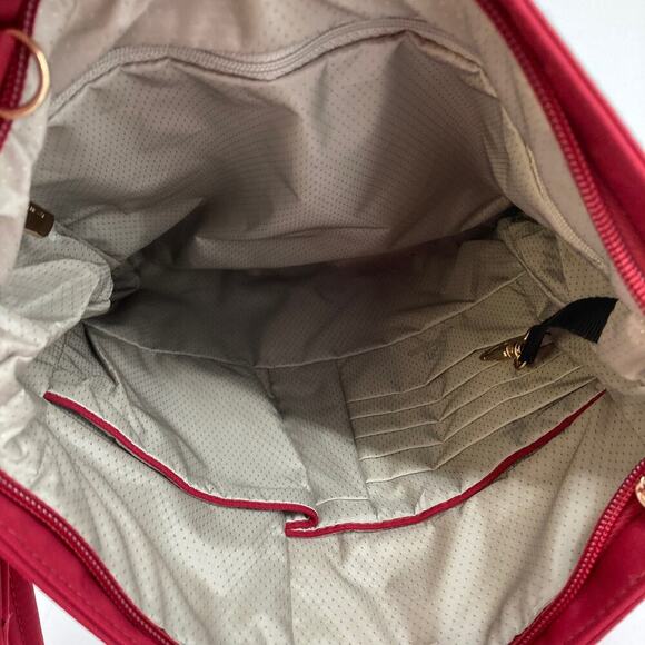 TRAVELON RED WINE SHOULDER BAG WITH GOLD HARDWARE - Picture 6 of 9